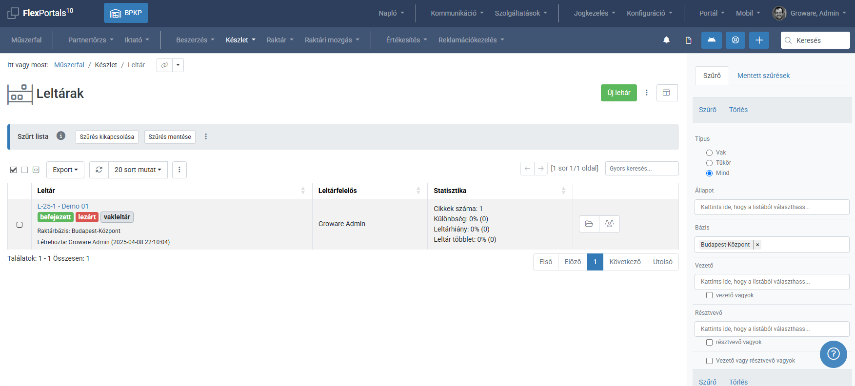 FlexWm inventory - list screenshot